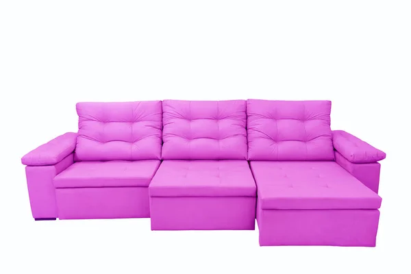 Sofa Long Soft Comfortable Pink Chair Isolated White Background — Stock Photo, Image