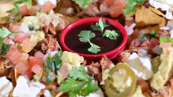 Mexikanische Lebensmittel Tacos Guacamole Jalapeno Pepper Quesadillas Nacho Tortilla Tex — Stockvideo