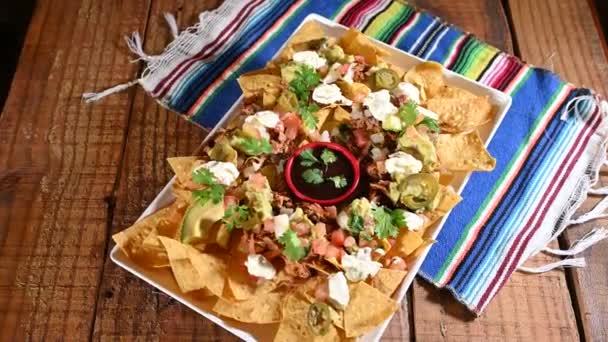 Μεξικανική Τροφίμων Τάκος Guacamole Jalapeno Πιπέρι Quesadillas Nacho Τορτίγια Tex — Αρχείο Βίντεο