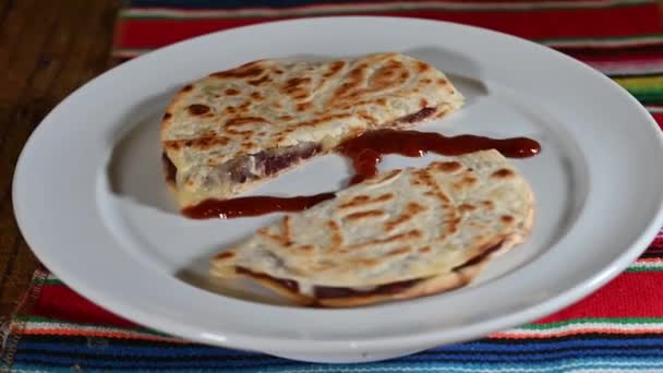 Meksykańskie Jedzenie Tacos Guacamole Jalapeno Pieprz Quesadillas Nacho Tortilla Tex — Wideo stockowe