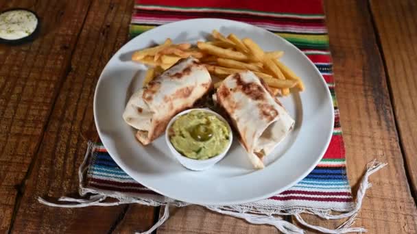 Tacos Comida Mexicana Guacamole Jalapeño Pimienta Quesadillas Nacho Tortilla Tex — Vídeo de stock