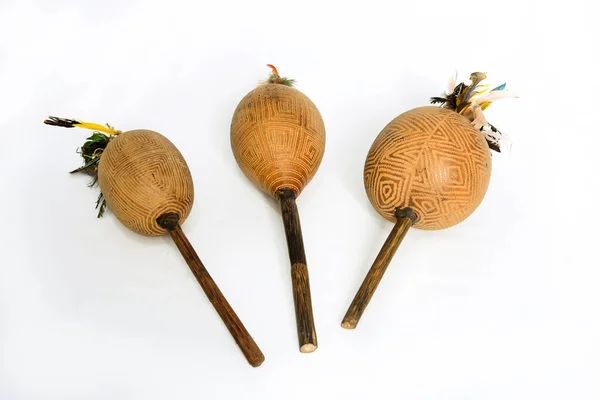 Maraca Percussão Instrumento Musical Feito Instrumento Cultura Indígena Artesanal Isolado — Fotografia de Stock