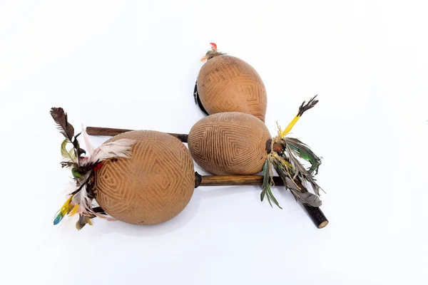 stock image maraca percussion musical instrument made handmade indigenous culture instrument isolated on white background