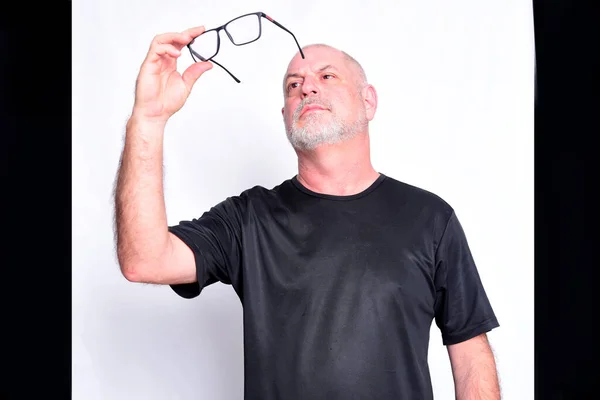 Dorosły Mężczyzna Okularach Problem Wzroku Okulista Senior Life — Zdjęcie stockowe
