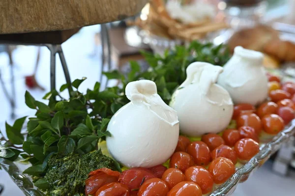 意大利乳酪 西红柿罗勒和橄榄油健康食品 — 图库照片