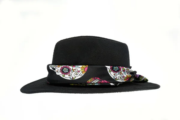自然な黒い感じの帽子の白い背景のカウボーイの頭部の保護で隔離された広いBrimmed帽子 — ストック写真