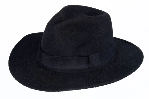 Натуральная Черная Шляпа Войлока Широкополосая Шляпа Изолирована Белом Фоне Ковбойская — стоковое фото