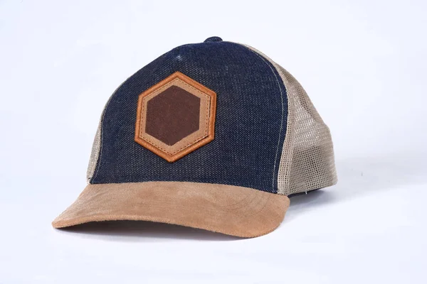 Bred Brättad Hatt Isolerad Vit Bakgrund Stil Huvud Skydd — Stockfoto