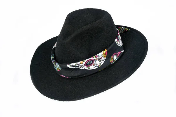 自然な黒い感じの帽子の白い背景のカウボーイの頭部の保護で隔離された広いBrimmed帽子 — ストック写真