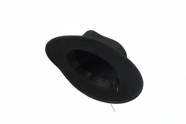 Sombrero Fieltro Negro Natural Sombrero Ala Ancha Aislado Protección Cabeza — Foto de Stock