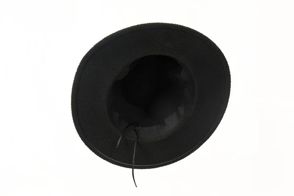 自然な黒いフェルトの帽子の白い背景のヘッド保護および様式モデルで隔離される広い煉瓦の帽子 — ストック写真