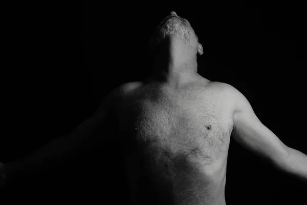 Körperausdruck Körperbewegungen Mann Schwarz Weiß Foto Bildende Kunst Silhouettenausdruck — Stockfoto