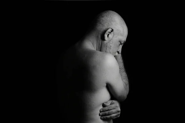 Körperausdruck Körperbewegungen Mann Schwarz Weiß Foto Bildende Kunst Silhouettenausdruck — Stockfoto
