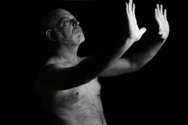 Tělo Výraz Tělo Pohyby Muž Černé Bílé Fotografie Výtvarné Umění — Stock fotografie