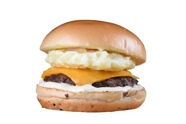 バナー チーズ付きサンドイッチミートバーガーとコピースペースでシームレスな背景をマヨネーズ — ストック写真