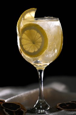 Alkollü portakal suyu ve limon suyu ile tropikal meyve ferahlatıcı içecek imajı.