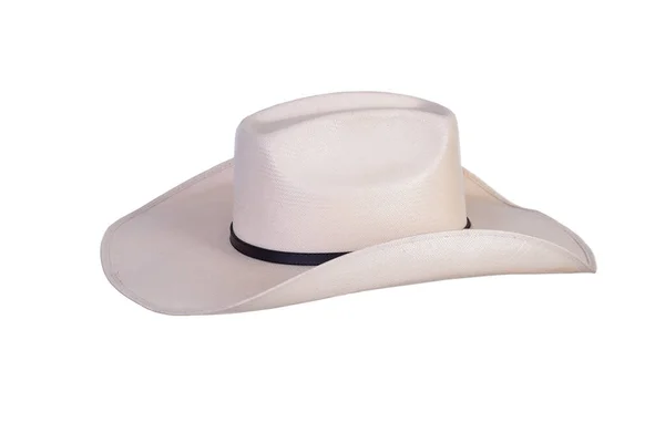 Καπέλο Καουμπόι Στυλ Ψάθινο Καπέλο Μαύρη Κορδέλα Απομονωμένη Λευκό Φόντο Royalty Free Φωτογραφίες Αρχείου