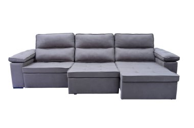 Kanepe, beyaz arka planda izole edilmiş uzun ve yumuşak bir sandalye. Modern Stilish Carriage Stitch Buttons Buttons Sofa Bacakları Stili İç Mobilya Mobilya Görüntüsü