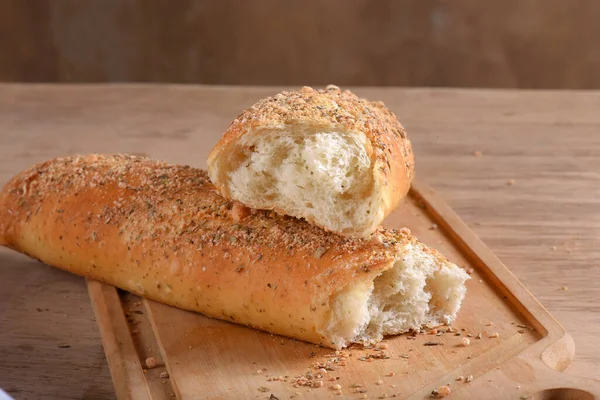 Baked wheat bread with herb seasoning seasoned baguette taste food