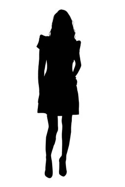 Güzel ve gizemli genç kadın vücut ifadesi silueti siyah-beyaz vektör görüntüsü şeffaf beyaz arka plan mocup üzerindeki moda güzelliği