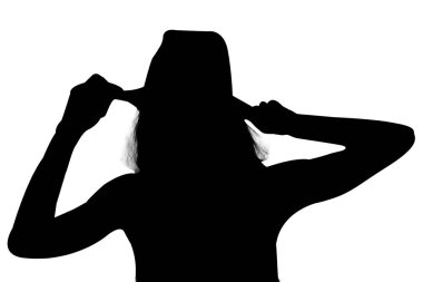 Güzel ve gizemli genç kadın vücut ifadesi silueti siyah-beyaz vektör görüntüsü şeffaf beyaz arka plan mocup üzerindeki moda güzelliği