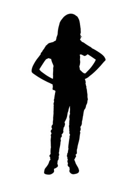 Genç kadın silueti ve vücut ifadesi siyah-beyaz vektör görüntü güzelliği beyaz arka planda şeffaf mocup.