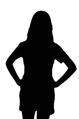 Genç kadın silueti ve vücut ifadesi siyah-beyaz vektör görüntü güzelliği beyaz arka planda şeffaf mocup.