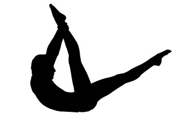 Yoga hareketlerindeki siluet kadın şeffaf beyaz arka planda izole edilmiş vücut egzersizi vektör görüntüsü pilates yapar.