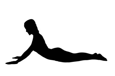 Yoga hareketlerindeki siluet kadın şeffaf beyaz arka planda izole edilmiş vücut egzersizi vektör görüntüsü pilates yapar.