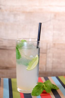 Böğürtlenli, buzlu ve cinle ferahlatıcı alkollü içecek, cam bardakta servis edilen limon kabuğu arka planda bulanık iamge.