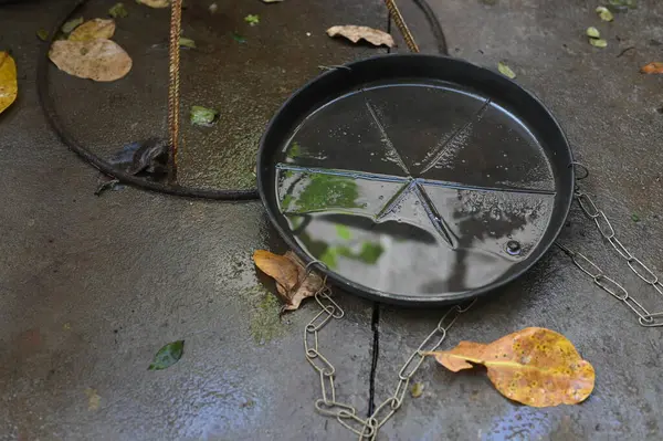 Πλαστικό Μπολ Εγκαταλειφθεί Ένα Βάζο Στάσιμο Νερό Μέσα Από Κοντινή Royalty Free Εικόνες Αρχείου