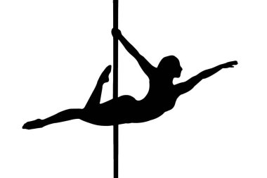 Spor sağlığı ve egzersiz yapan atletlerin silueti beyaz şeffaf arka planda izole edilmiş dans çubuğu dans mokubbesi.