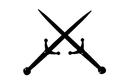 Kılıç bıçağı. Siyah siluet. Ön taraf manzarası. Basit düz grafik çizimi. Nesne beyaz arka planda izole edildi. İzole et