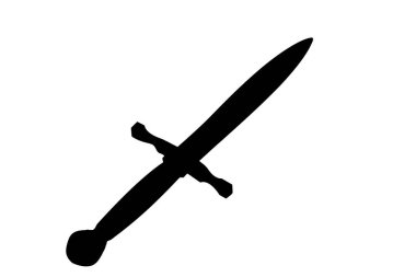 Kılıç bıçağı. Siyah siluet. Ön taraf manzarası. Basit düz grafik çizimi. Nesne beyaz arka planda izole edildi. İzole et