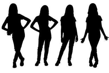 Siluet kişi ayakta duruş modeli beyaz arkaplan vektör resim mocup dansı izole