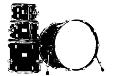 Siluet davullar perküsyon müzik enstrümanı orkestrası caz rock müzik vektörü imajı siyah