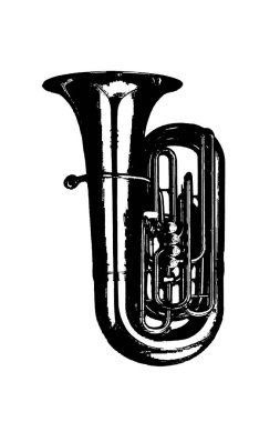 Siluet Fransız kornosu müzik enstrümanı rüzgar orkestrası caz müzik vektörü görüntüsü siyah.