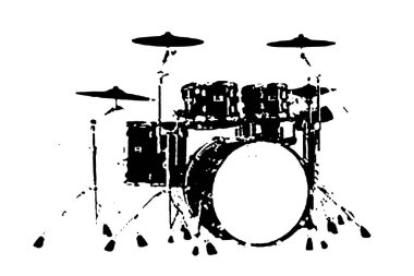 Siluet davullar perküsyon müzik enstrümanı orkestrası caz rock müzik vektörü imajı siyah