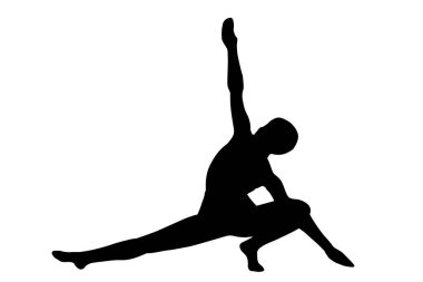 Düz vektör görüntü silueti modern yoga egzersizleri esneme, güzellik, vücut çizgisi sanatı. Broşür şablonu ya da web tasarımında kullanmak için