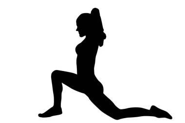 Düz vektör görüntü silueti modern yoga egzersizleri esneme, güzellik, vücut çizgisi sanatı. Broşür şablonu ya da web tasarımında kullanmak için