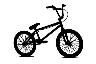 Beyaz şeffaf arkaplan vektörü üzerinde izole edilmiş bisikletçinin pedal hareketinin klasik BMX bisiklet silueti