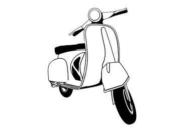 Beyaz şeffaf arkaplan vektörü üzerinde izole edilmiş klasik motosiklet silueti özel scooter