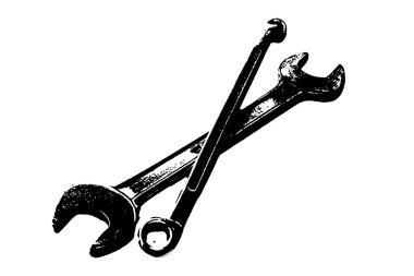 Şeffaf siyah beyaz mocup üzerinde anahtar ve çekiç mekanik marangoz aracı vektör görüntüsü