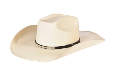 Beyaz arka planda siyah kurdeleli kovboy şapkası hasır şapka kadınlar ve erkekler için hasır şapka.