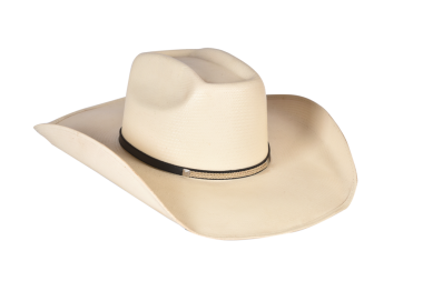 Beyaz arka planda siyah kurdeleli kovboy şapkası hasır şapka kadınlar ve erkekler için hasır şapka.