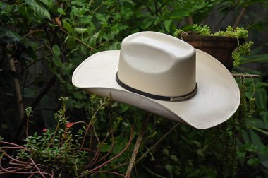 Beyaz arka planda siyah kurdeleli kovboy şapkası hasır şapka kadınlar ve erkekler için hasır şapka.