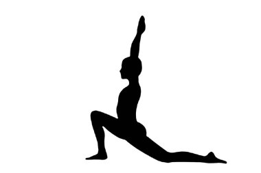 Siyah vektör görüntü silueti modern yoga egzersizleri, güzellik, vücut çizgisi sanatı. Broşür şablonu ya da web tasarımında kullanmak için.