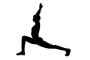 Siyah vektör görüntü silueti modern yoga egzersizleri, güzellik, vücut çizgisi sanatı. Broşür şablonu ya da web tasarımında kullanmak için.