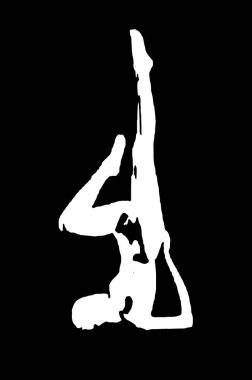 Siyah vektör görüntü silueti modern yoga egzersizleri, güzellik, vücut çizgisi sanatı. Broşür şablonu ya da web tasarımında kullanmak için.