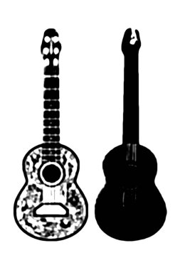 Siluet gitar telli müzik enstrümanı orkestrası caz müzik vektörü görüntüsü siyah müzik